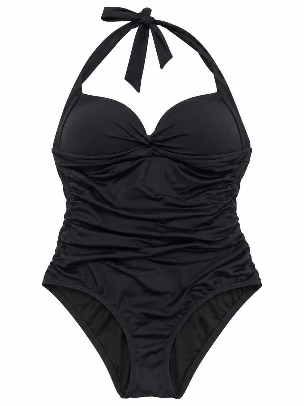 Victoria’s Secret Black Ruched One Piece Swimsuit L Halter Padded Tummy Control